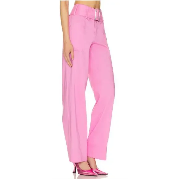 Lovers + Friends Barbie Pink Trouser Pants SMALL Work Straight Revolve $208 NEW - Picture 2 of 9